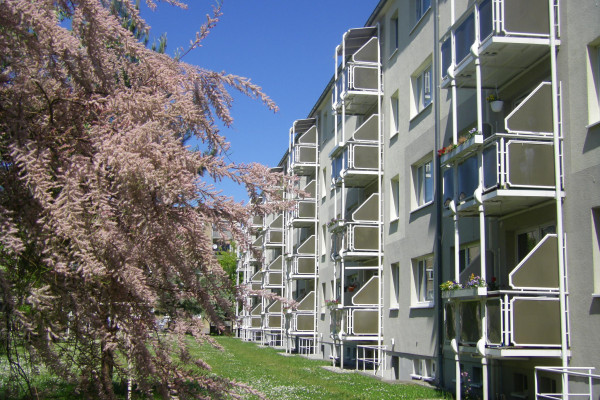 Bequeme Familienwohnung mit Einbauküche und viel Grün ringsherum.